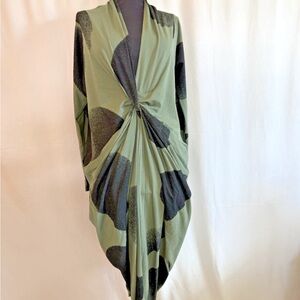 Matthildur Olive Green Black Twist Front Dress - Size Small